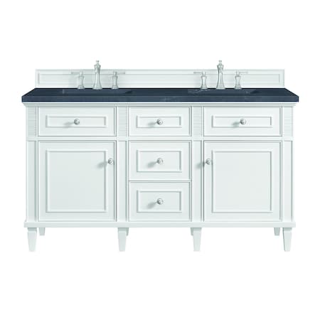 James Martin Vanities 60'' Double Vanity, Bright White w/ 3 CM Charcoal Soapstone Quartz Top 424-V60D-BW-3CSP